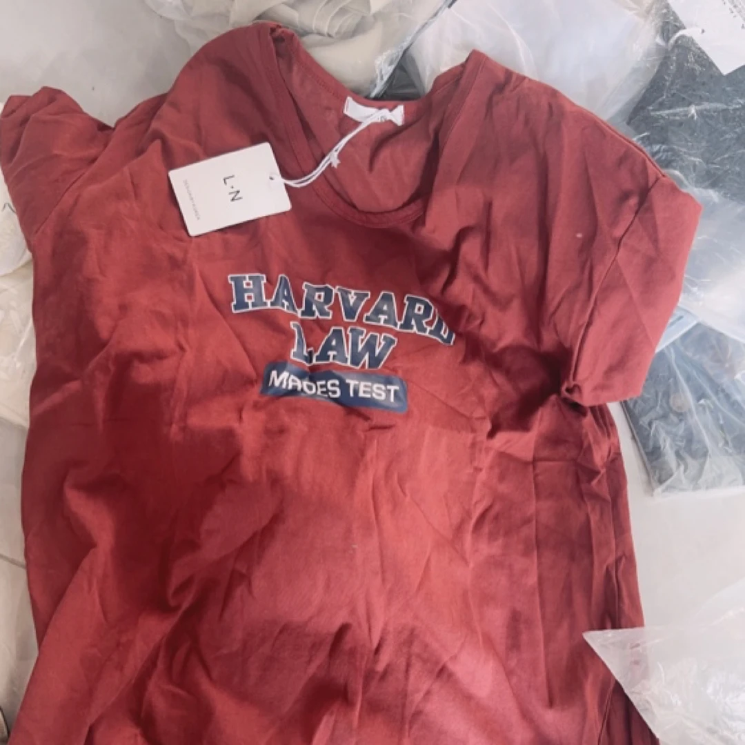 LN复古正肩字母t恤女士夏季新款宽松显瘦体恤半袖上衣