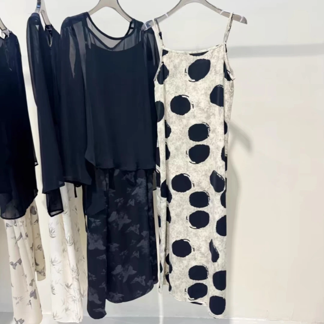 3352雪纺吊带连衣裙圆领后开衩裙