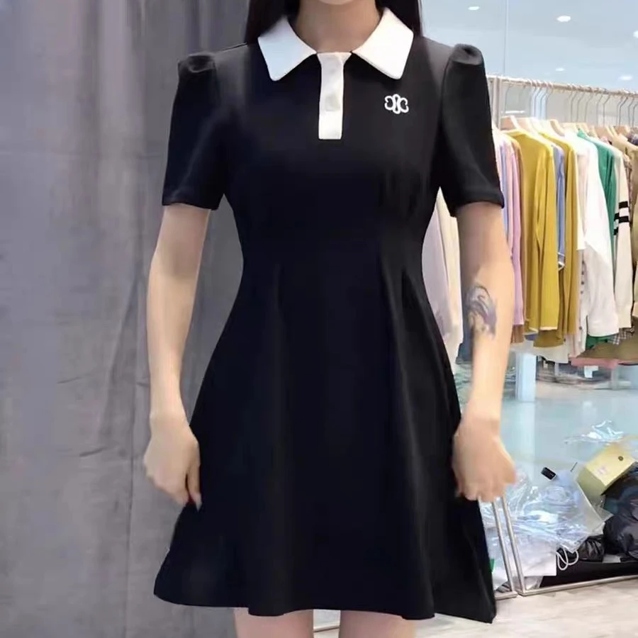 2533白色领polo裙显瘦气质