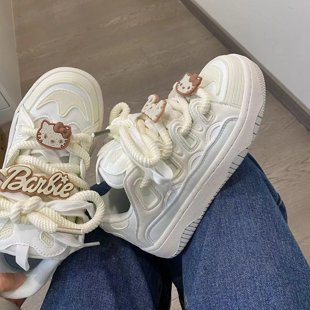 休闲春季潮流复古kt猫加绒小白鞋女百搭厚底滑板鞋子小众运动板鞋