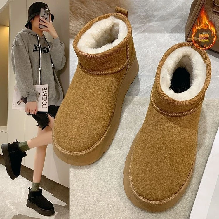 2023秋冬季新款经典款一脚蹬厚底雪地靴加绒加厚百搭保暖棉鞋女