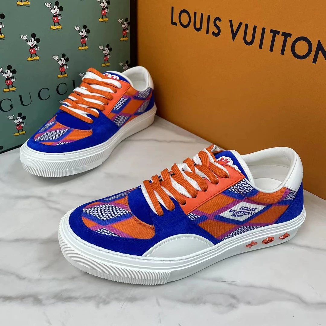 LouisVuitton/路易威登蓝橙拼色帆布时尚休闲板鞋/欧码38/全新