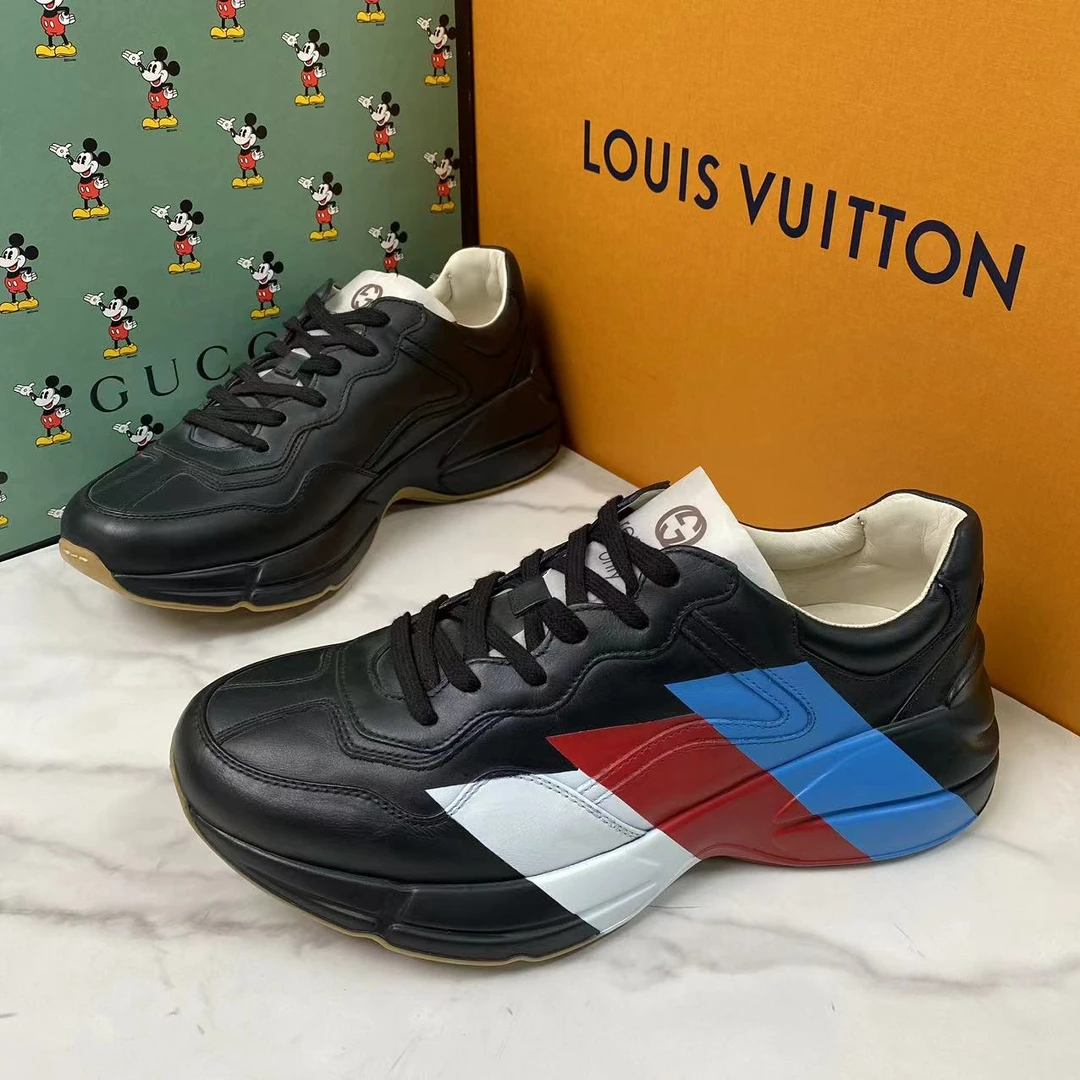 全新未使用 GUCCI/古驰 黑色侧翼印带休闲百搭时尚老爹鞋 41码