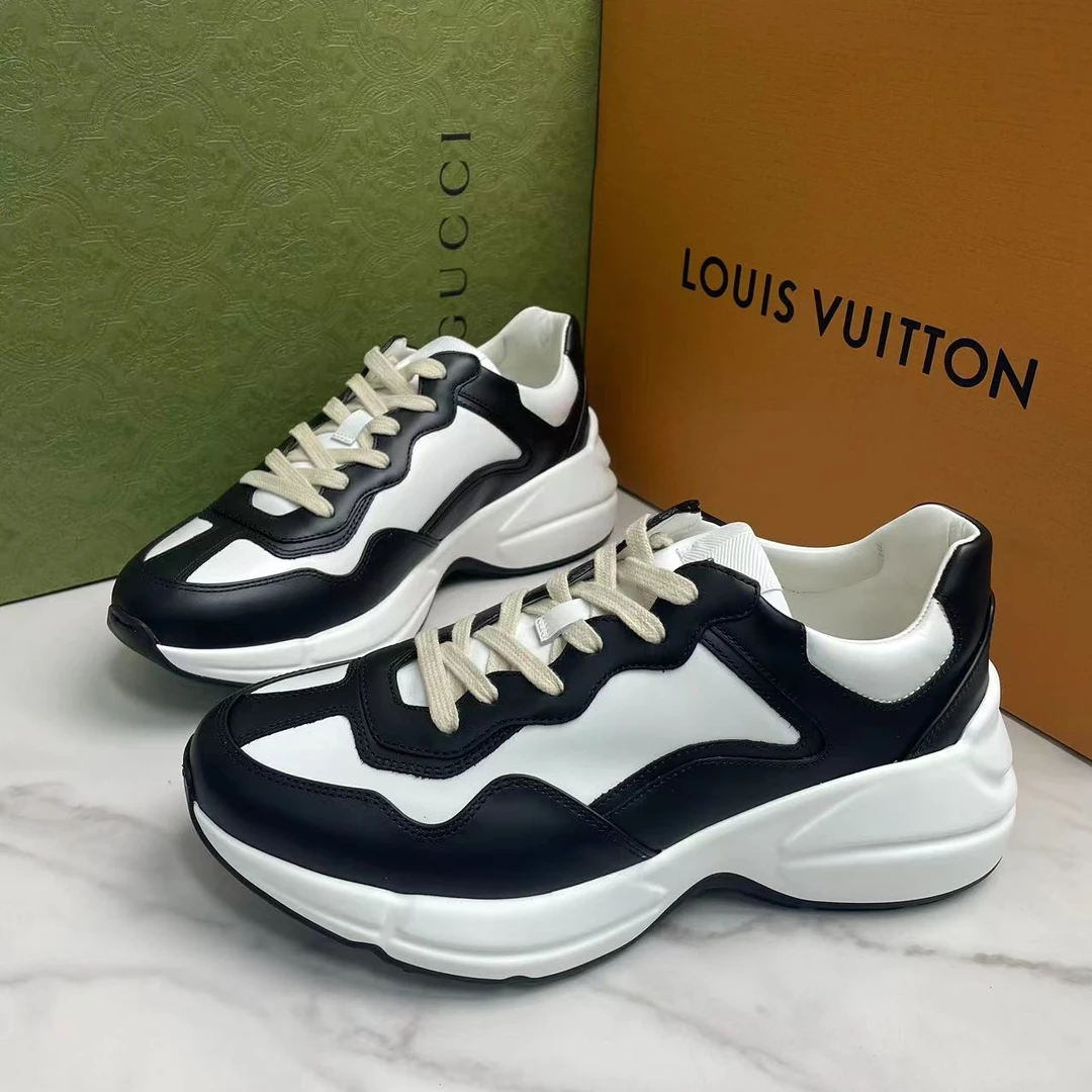 未使用 GUCCI/古驰 黑白配色时尚拼接百搭厚底老爹鞋/多尺码