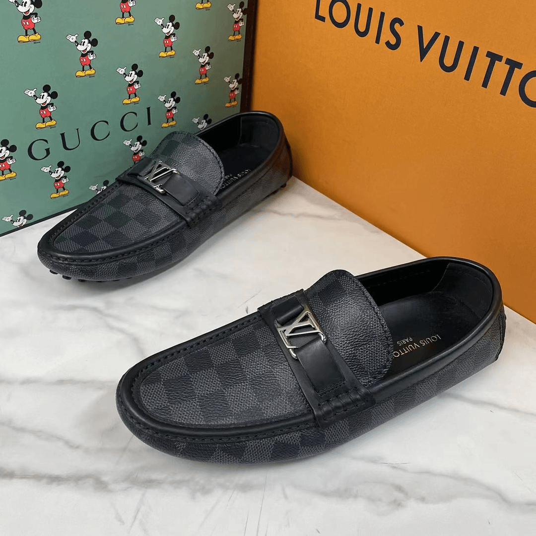 LouisVuitton/路易威登黑色棋盘格大标休闲豆豆鞋/欧码39/全新