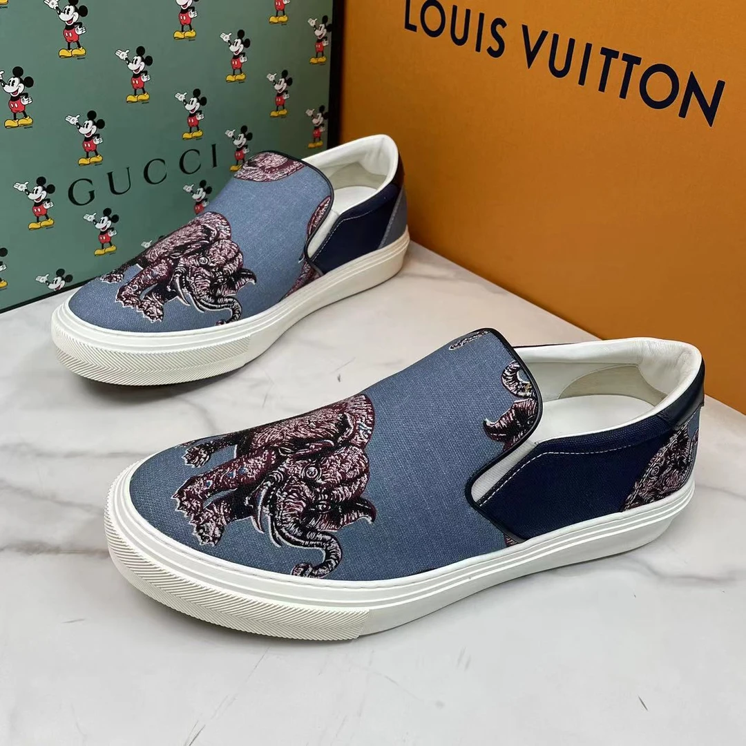 全新未使用 LouisVuitton/路易威登 蓝色大象刺绣一脚蹬 42.5码