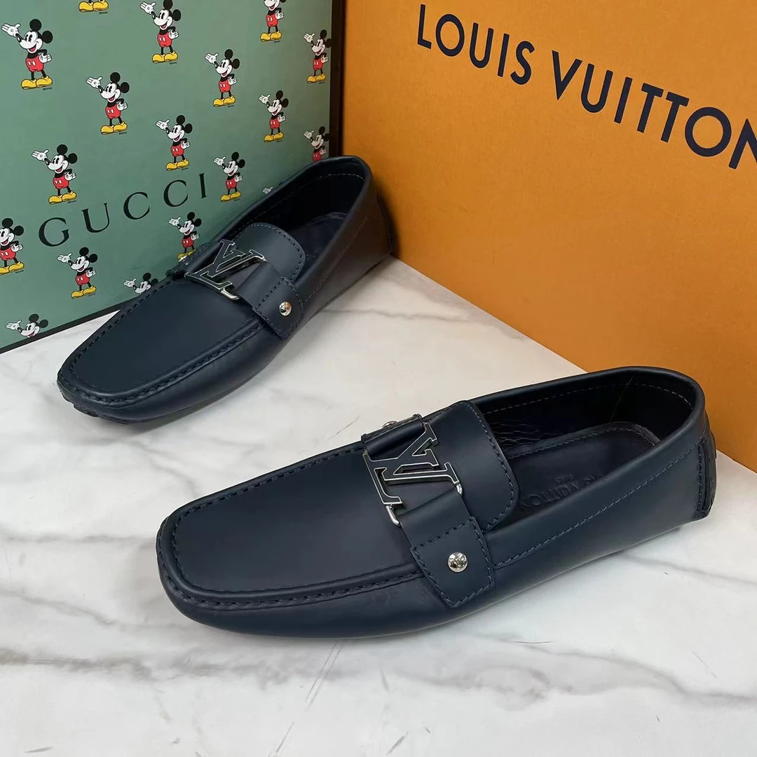 全新未使用 LouisVuitton/路易威登 蓝色logo百搭豆豆鞋/欧码42