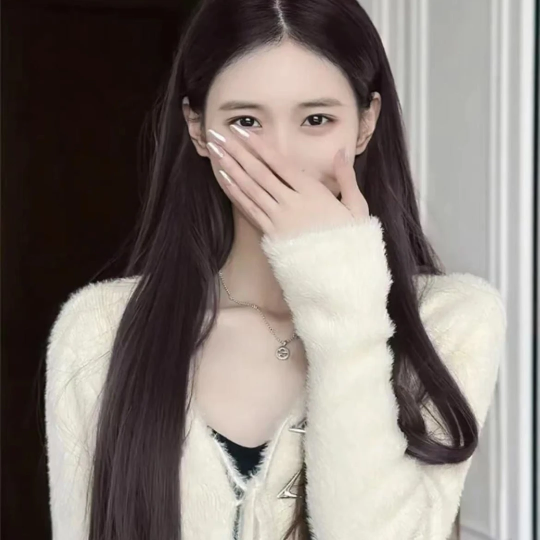20寸真人发丝假发套女款中分长直发中长款全真人发丝减龄女款假发