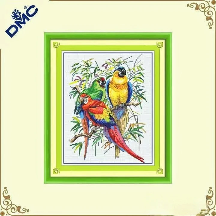 法国DMC十字绣-41052三只鹦鹉50x66cm49色订制慎拍