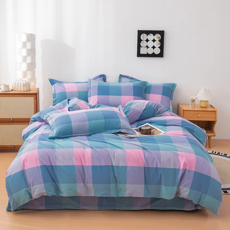 A类100全棉色织水洗棉四件套纯棉格子款无印风格床上用品床单被套