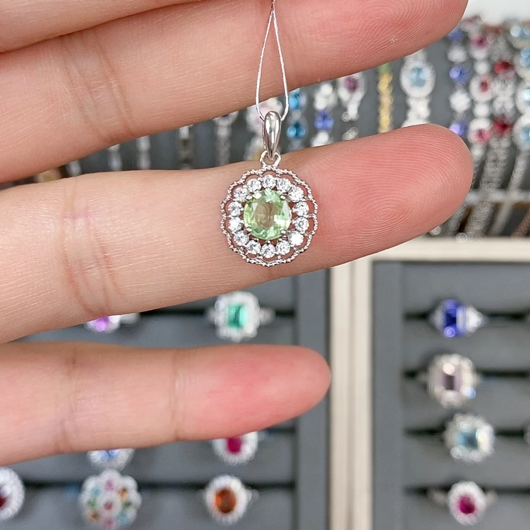 碧玺吊坠(不含链)银S925镶嵌