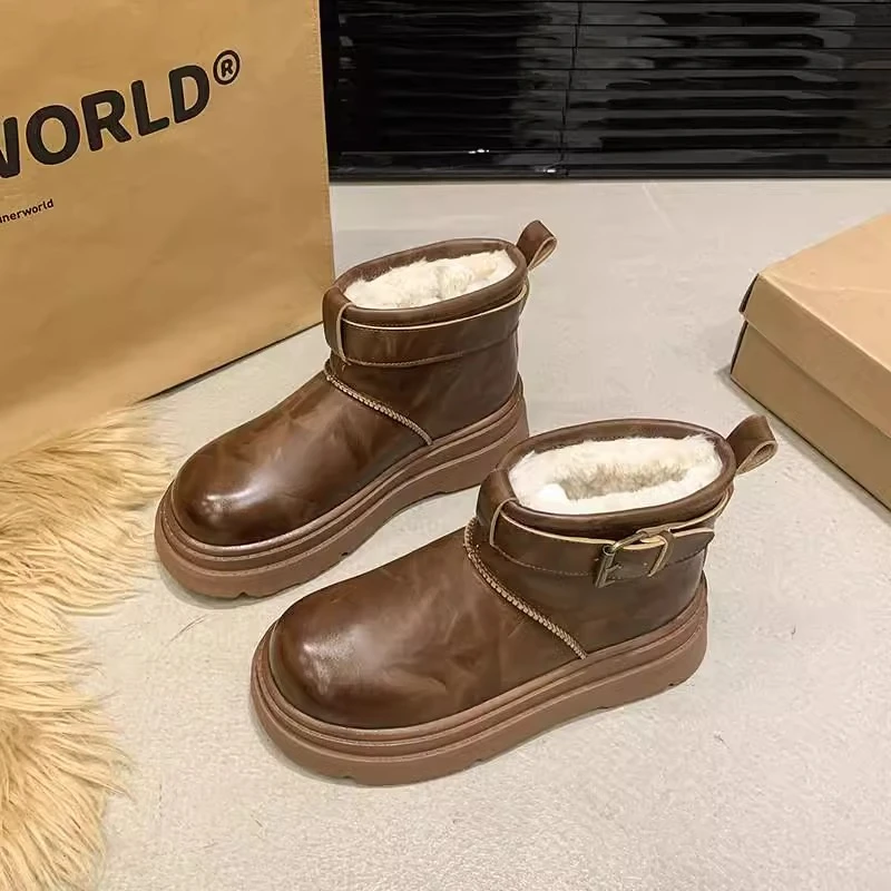 厚底皮毛一体雪地靴女新款冬季加绒保暖短靴防滑防水东北棉鞋女款