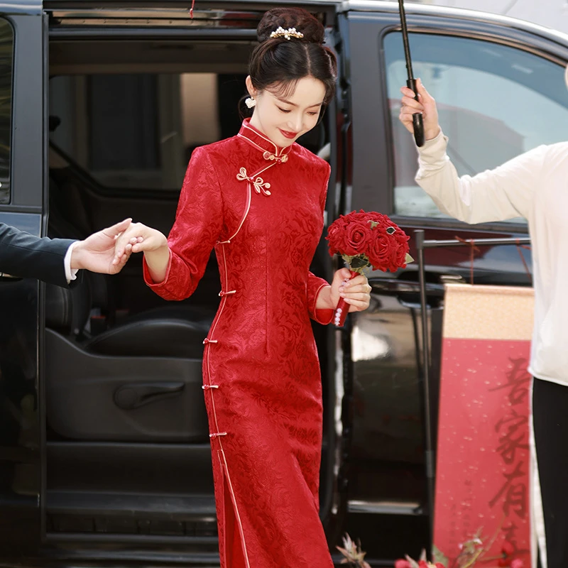 红色女款长款裙礼服高考婚礼婚宴服装女装禅意仙气飘飘