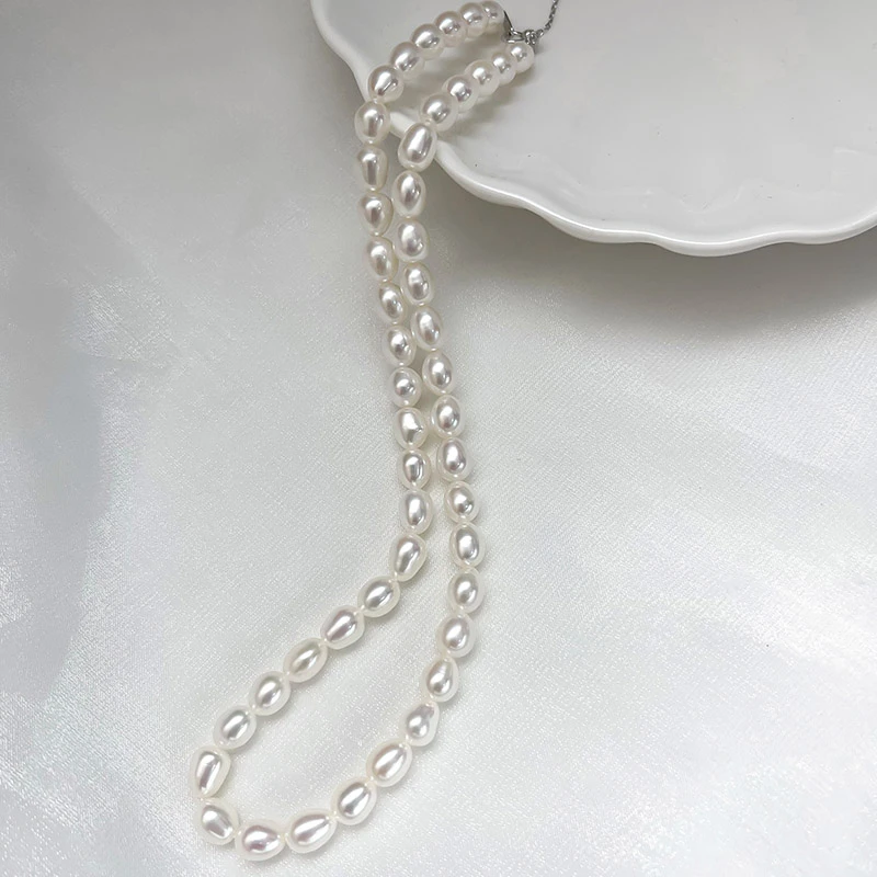 【美人泪】6-8mm极光天然淡水珍珠925银项链真珍珠项链