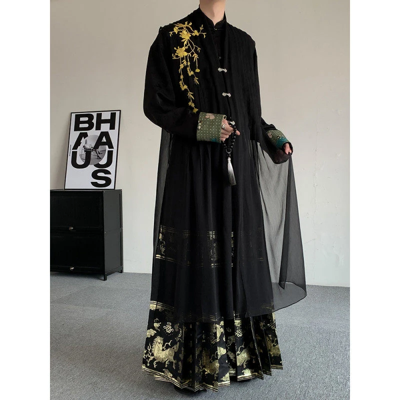 新中式套装男女禅意出游穿搭国风织金马面裙慵懒风盘扣汉服三件套