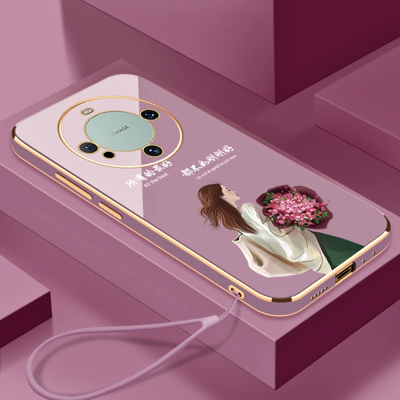 适用于华为Mate60手机壳生活是自己的全包镜头硅胶防摔电镀软壳