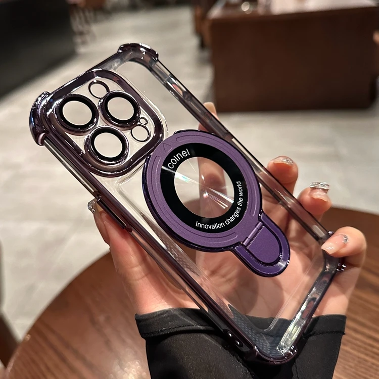 适用于苹果15ProMax电镀气囊14镜头全包13透明12磁吸支架11保护套