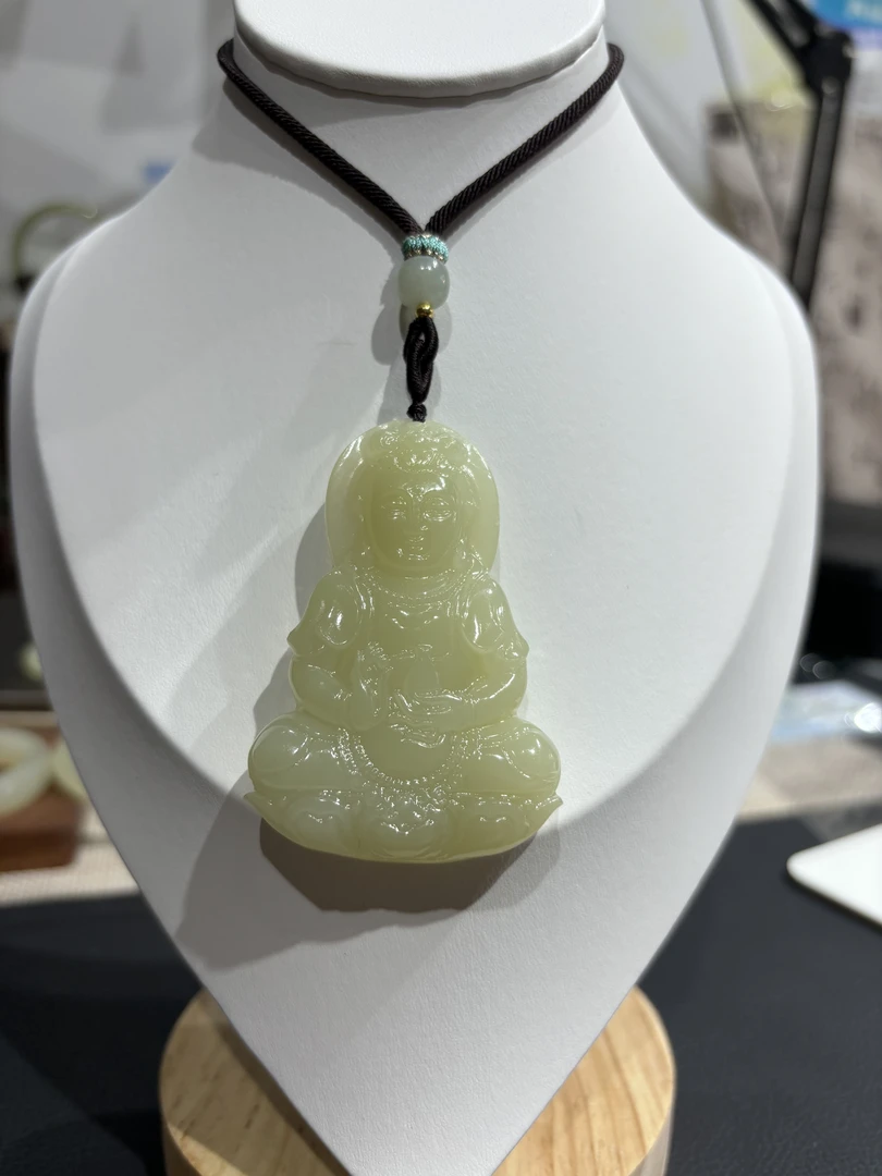 【星辉玉业】和田观音吊坠玉佛玉坠双面雕刻