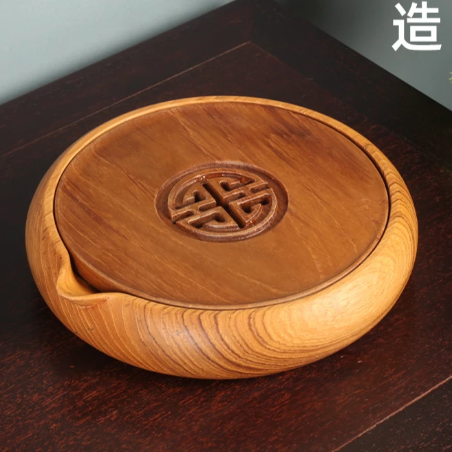 喆朴居 复古原生态干泡茶台茶道配件家用缅甸老柚木壶承壶托