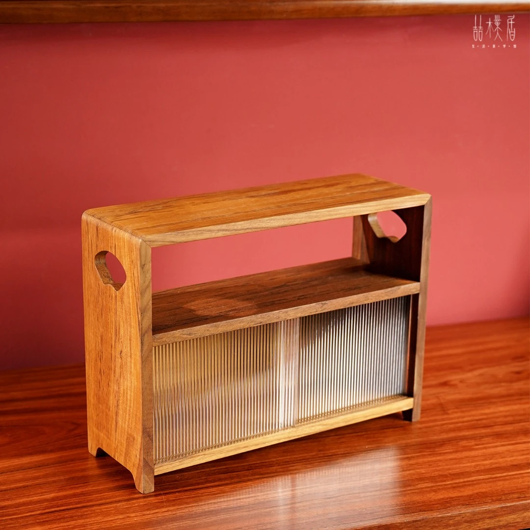 老柚木实木杯秀柜茶杯置物架茶具桌面收纳架亚克力推拉门小博古架