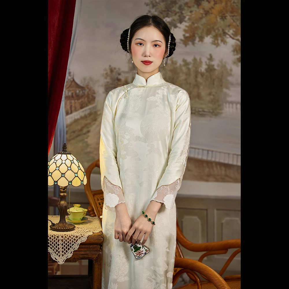 浮光月影top ulara 秋款复古民国轻婚纱重工钉珠无省鱼尾古法旗袍