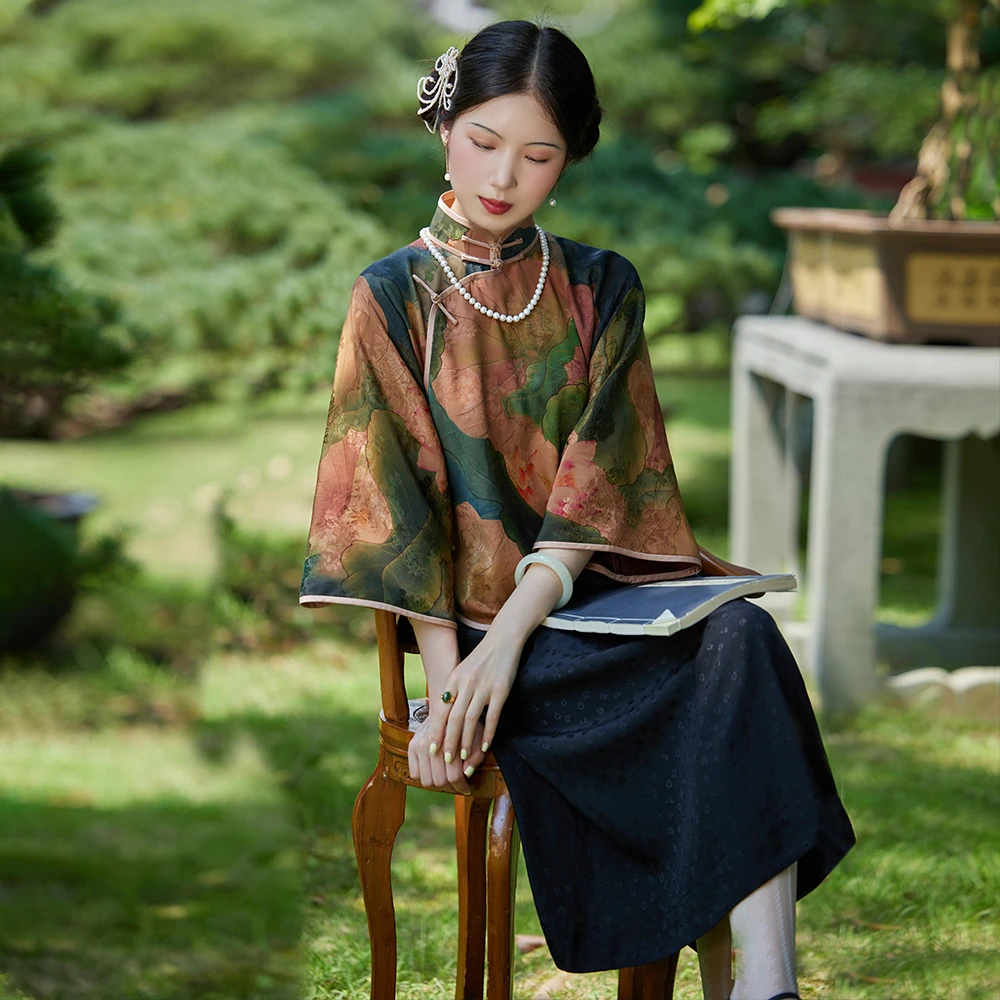 踏月归 top ulara 民国复古 春秋款人丝提花松紧腰中长款半身裙