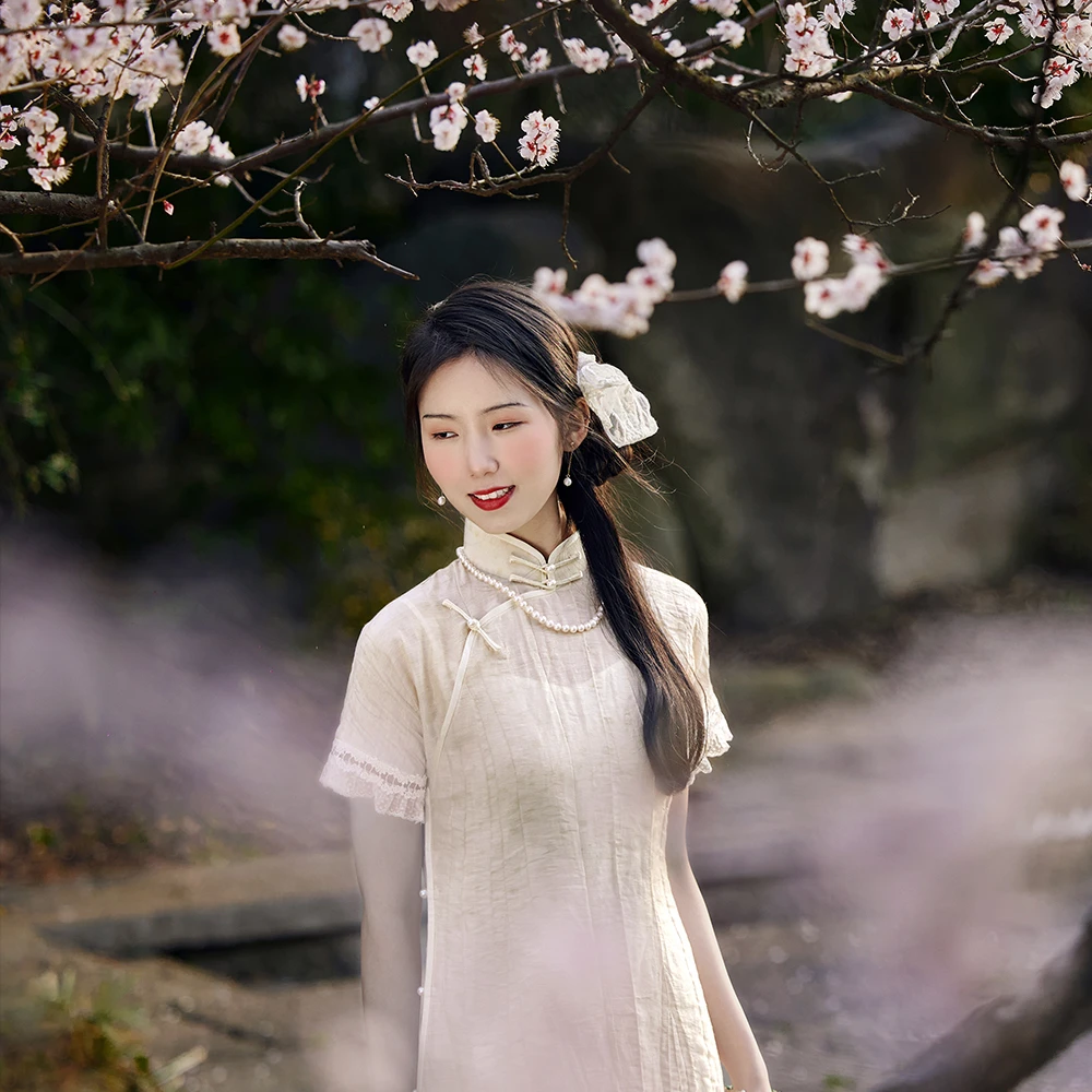 云也春top ulara 素雅清新日常春夏民国少女蕾丝古法全开无省旗袍