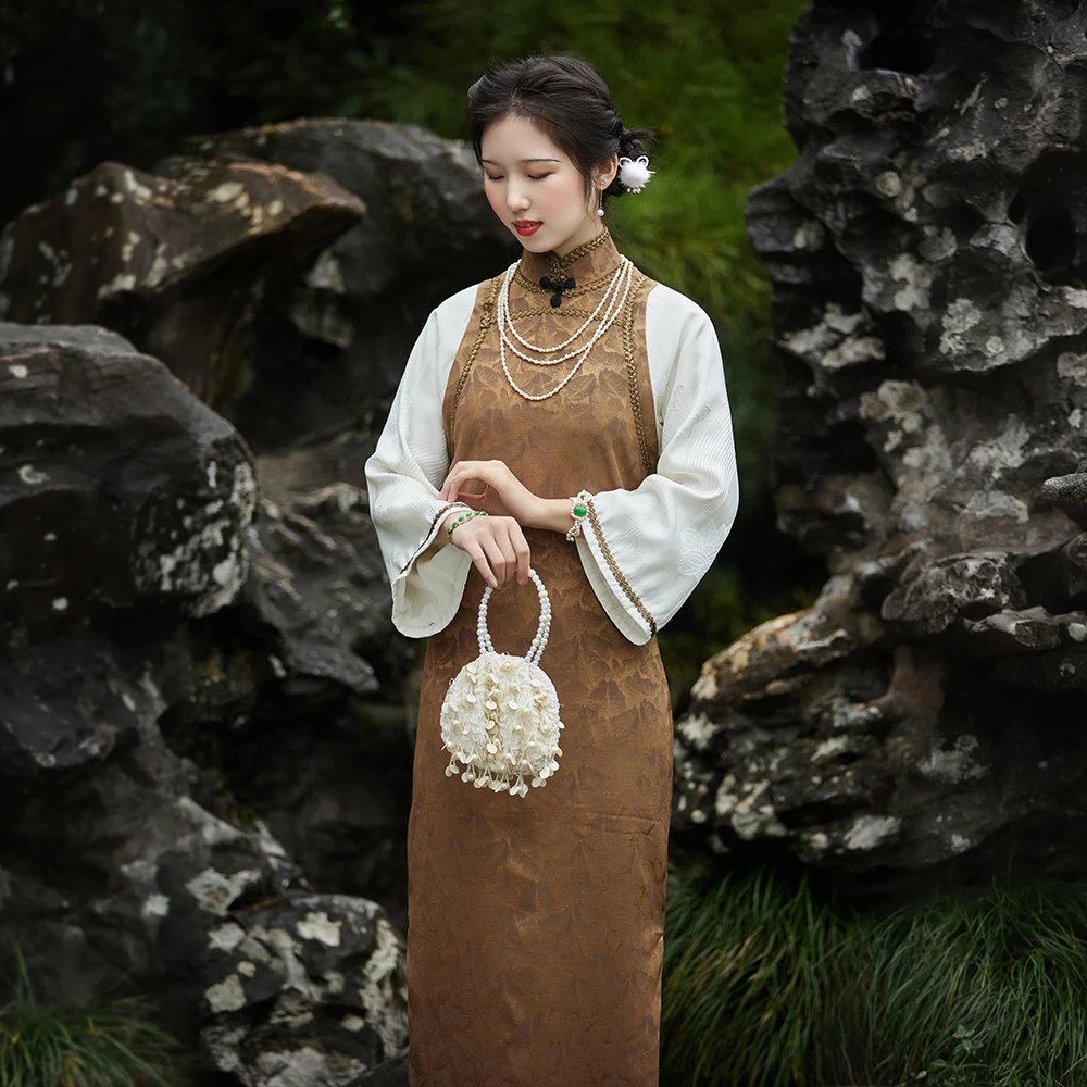 秋风婉 top ulara 民国韵味日常大小姐秋冬季提花倒大袖古法旗袍