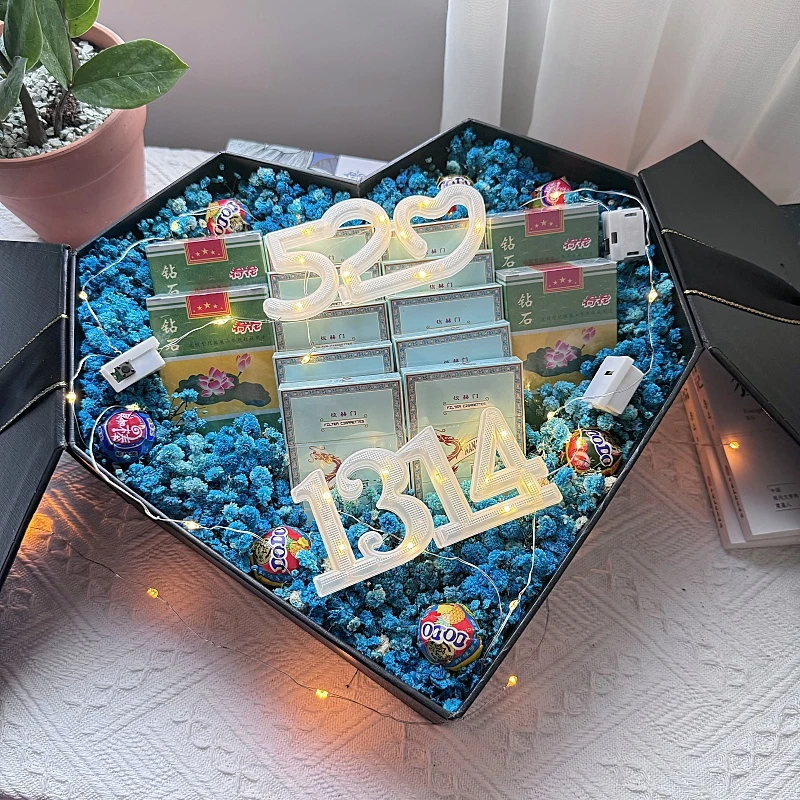 烟束花礼盒香咽花束心形鲜花包装礼盒diy装烟满天星花盒礼品礼物