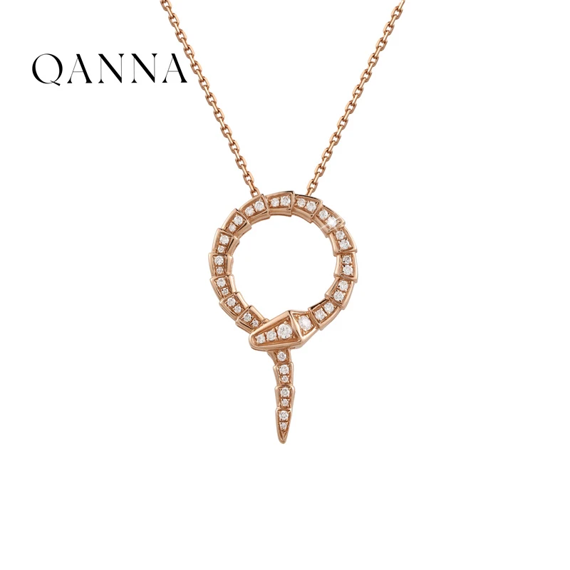 QANNA【设计款 蛇形吊坠】18K金欧美风鳞片钻石吊坠（不含链）AP