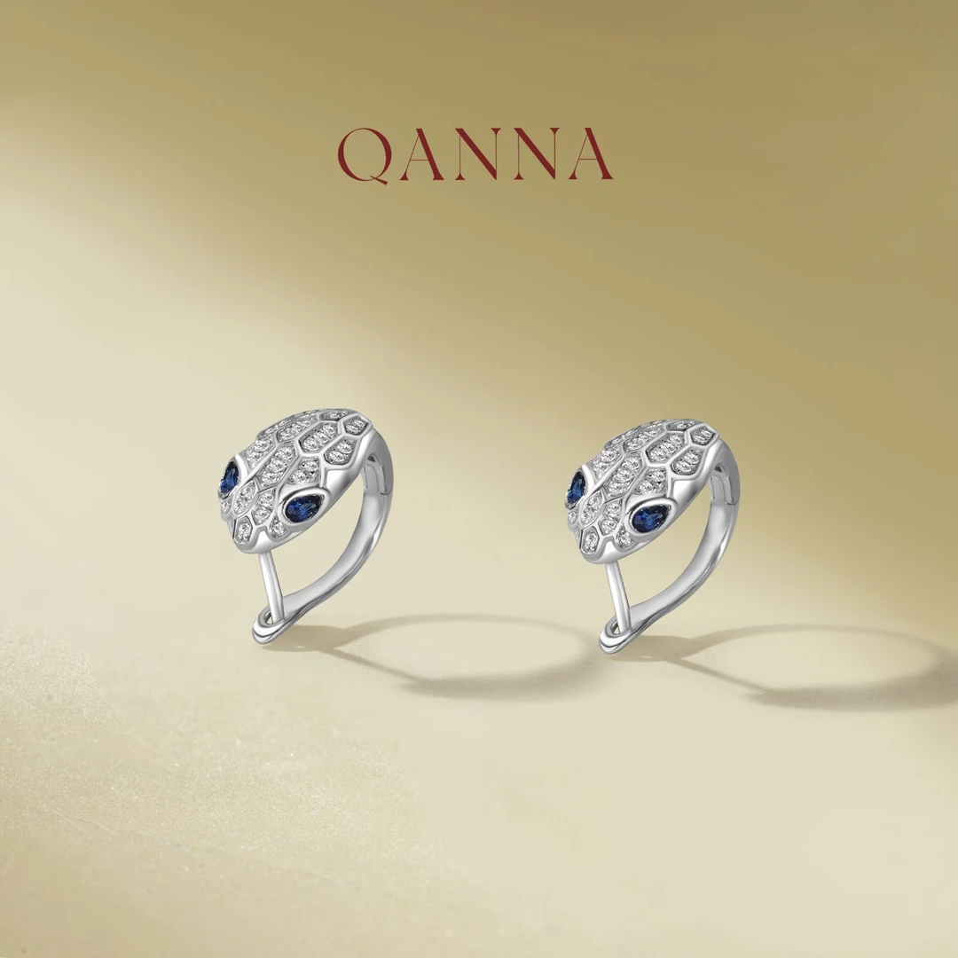 QANNA【蓝宝石 蛇头耳扣】18K金设计款豪华钻石耳扣AF