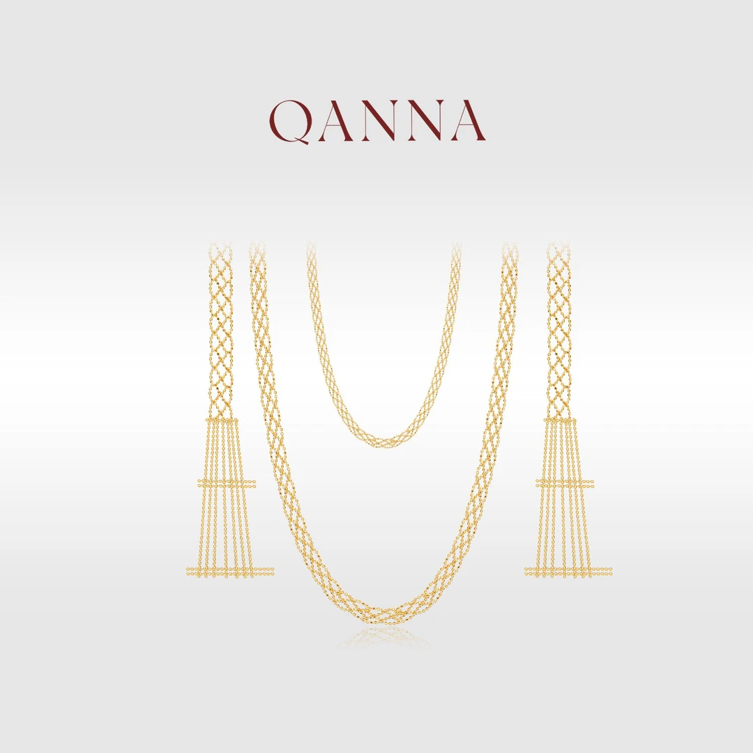 QANNA【原创】18K金ins风时尚名媛风一米长蕾丝百搭素金项链BH