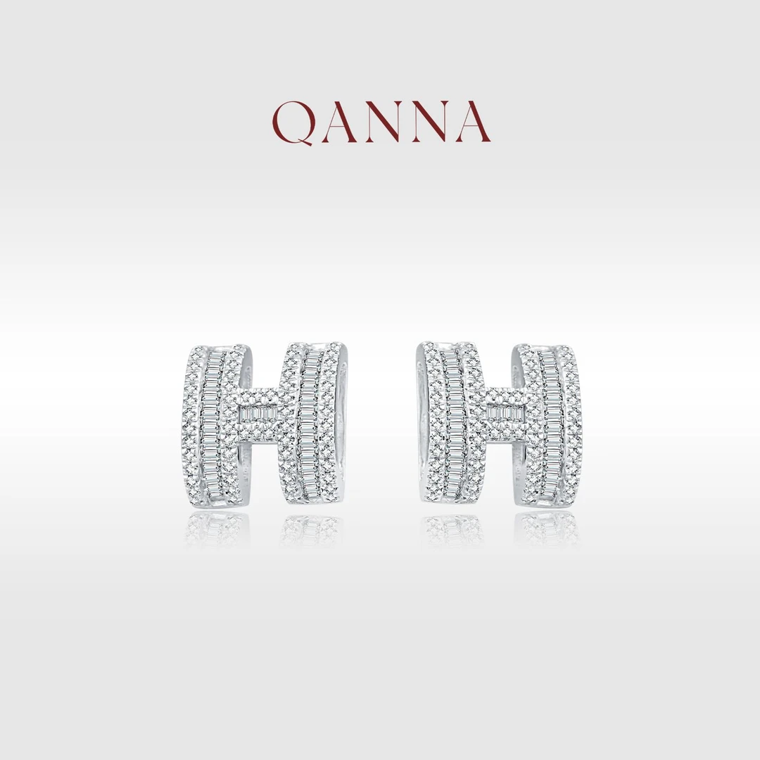 QANNA【50分 字母H】18K金轻奢时尚小众字母系列钻石耳钉AF