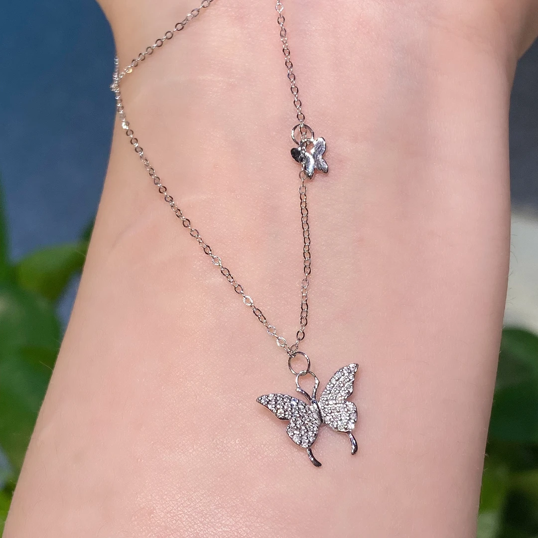 QANNA【满钻双蝴蝶】18K金轻奢甜美百搭钻石锁骨链项链AF