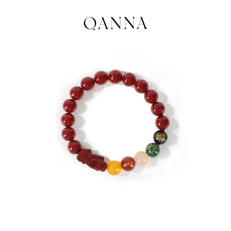 天然辰砂QANNA【福利】天然朱砂五路财神貔貅手串BL