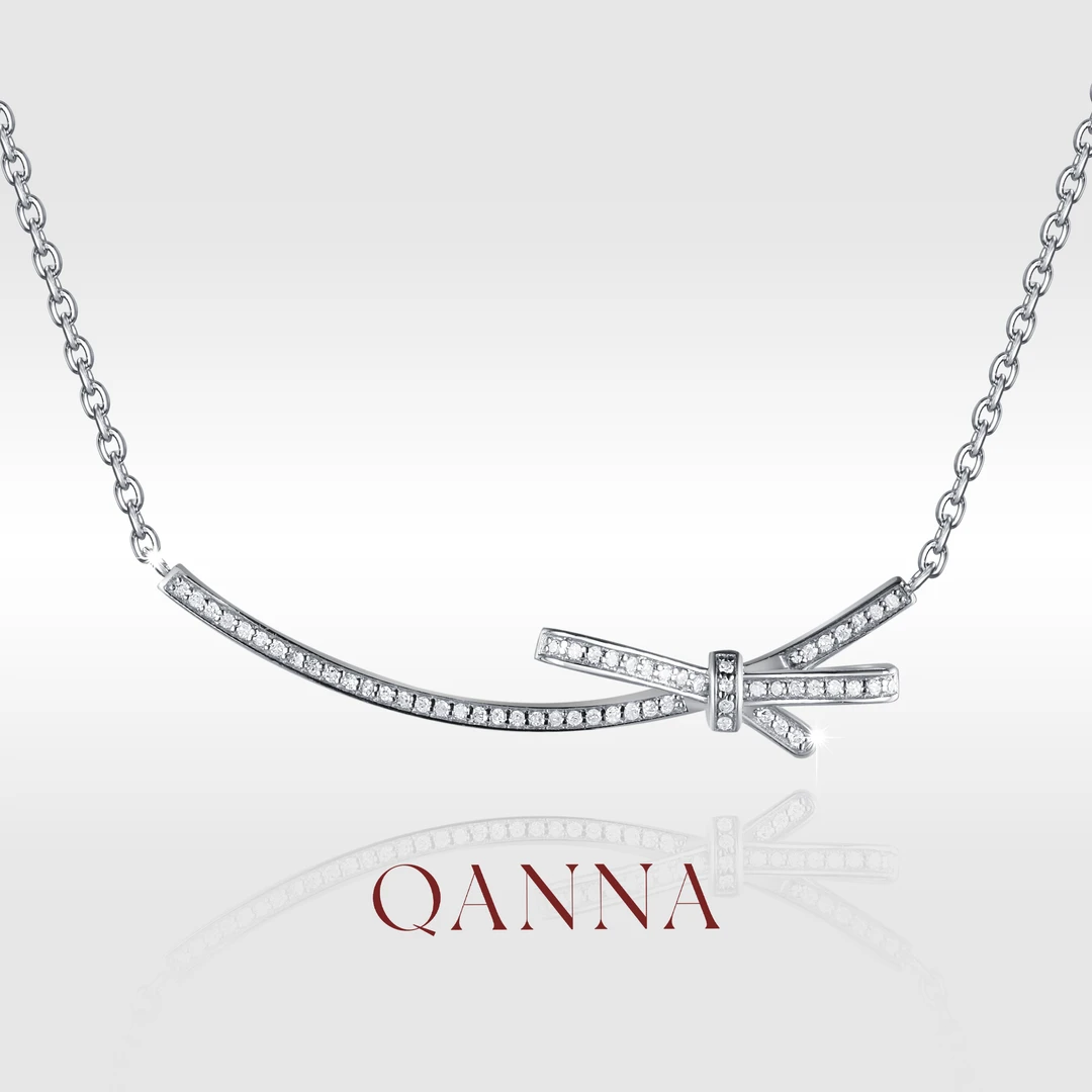 QANNA【微笑蝴蝶结项链】18K金豪华满钻镶嵌气质钻石项链AF