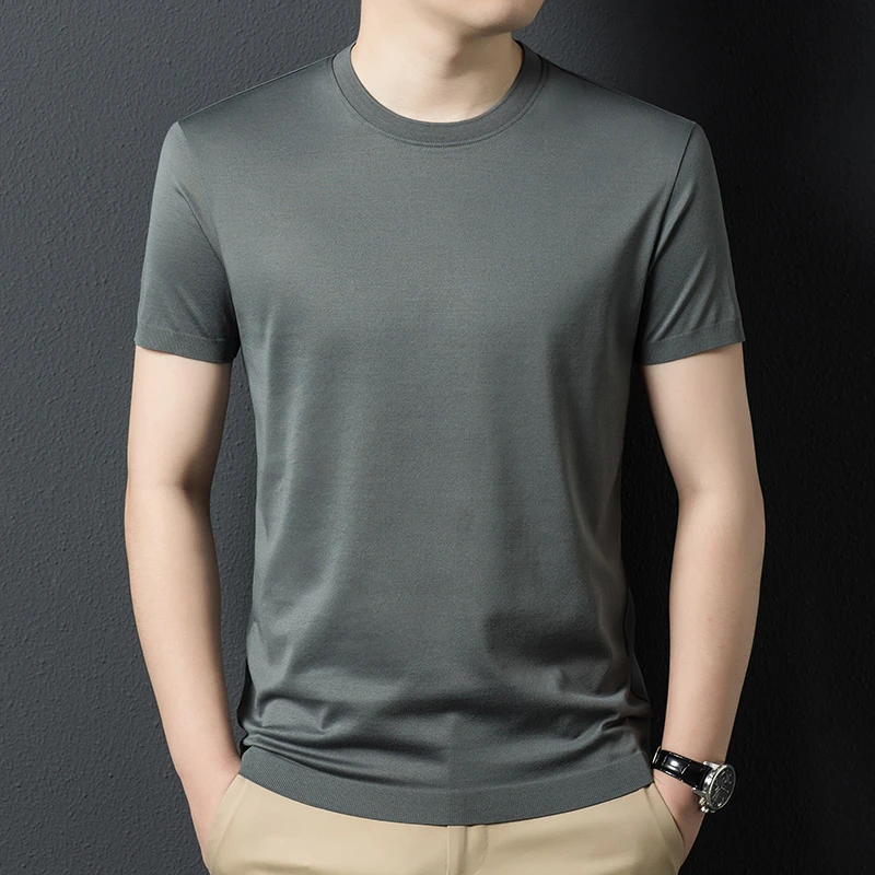 【棉弹透气】男夏季新款休闲圆领体恤衫丝光棉凉感半袖衫S036