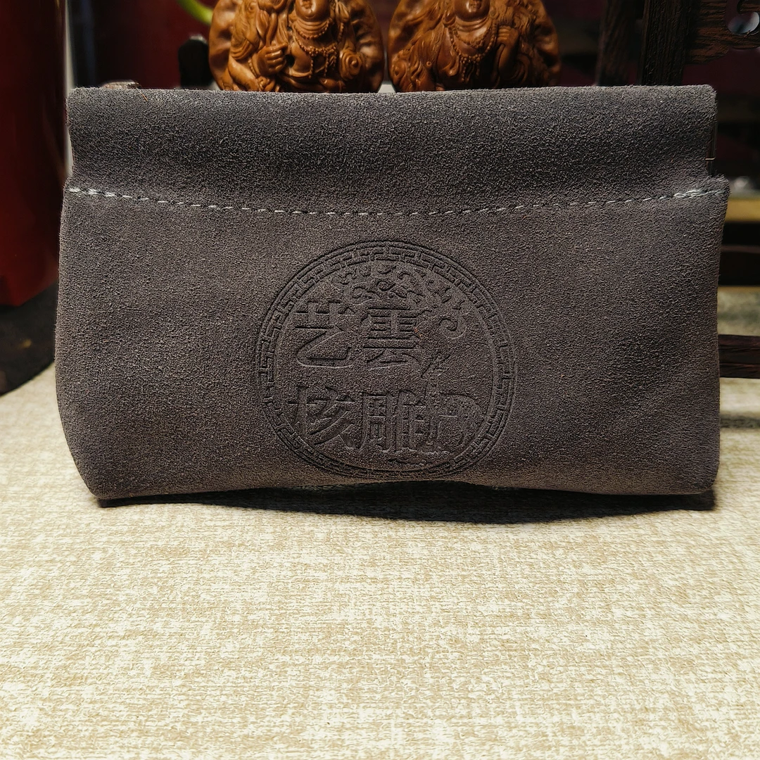 首饰袋 文玩牛皮袋子核桃内隔层手饰蛤蟆头狮子头复古灰色收纳包