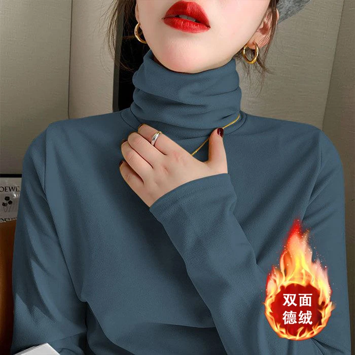 德绒堆堆领打底衫女秋冬季修身显瘦长袖时尚洋气高领女款保暖上衣