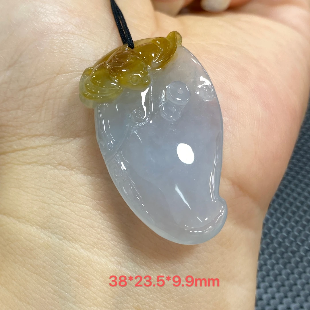 缅甸翡翠A货俏雕黄翡福在眼前吊坠挂件项链包邮时尚镶嵌天然