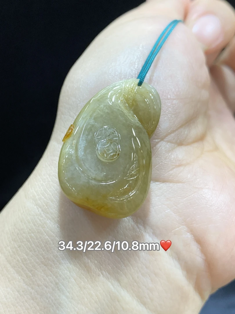 缅甸翡翠A货天然黄翡钱袋福袋吊坠挂件项链手工精雕精致包邮证书
