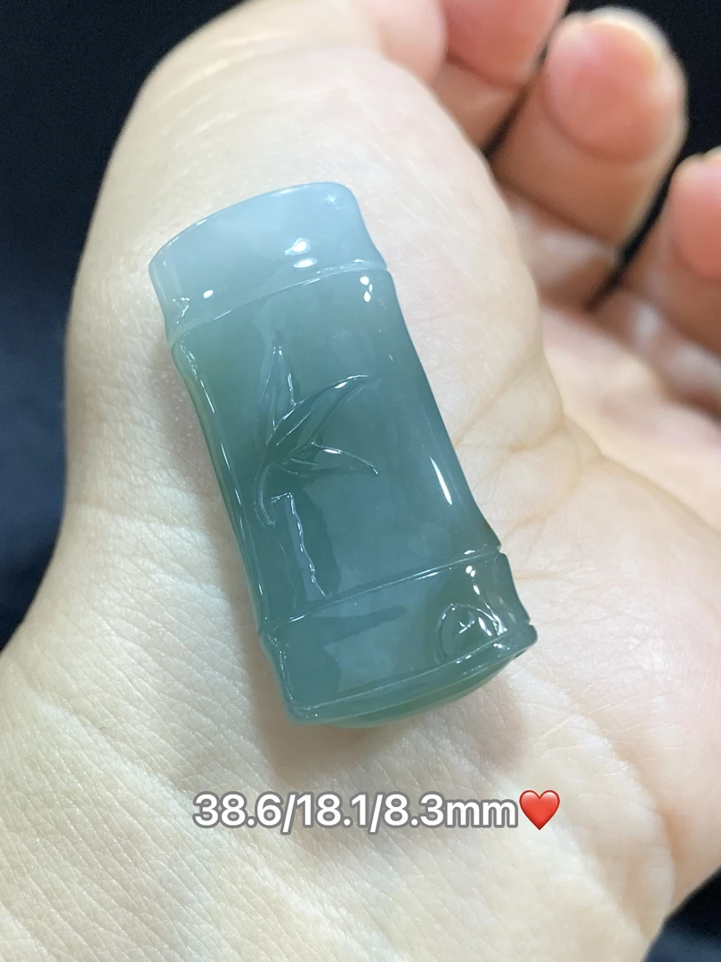 缅甸翡翠A货蓝底细糯化节节高竹节挂件吊坠项链天然精雕玉石包邮