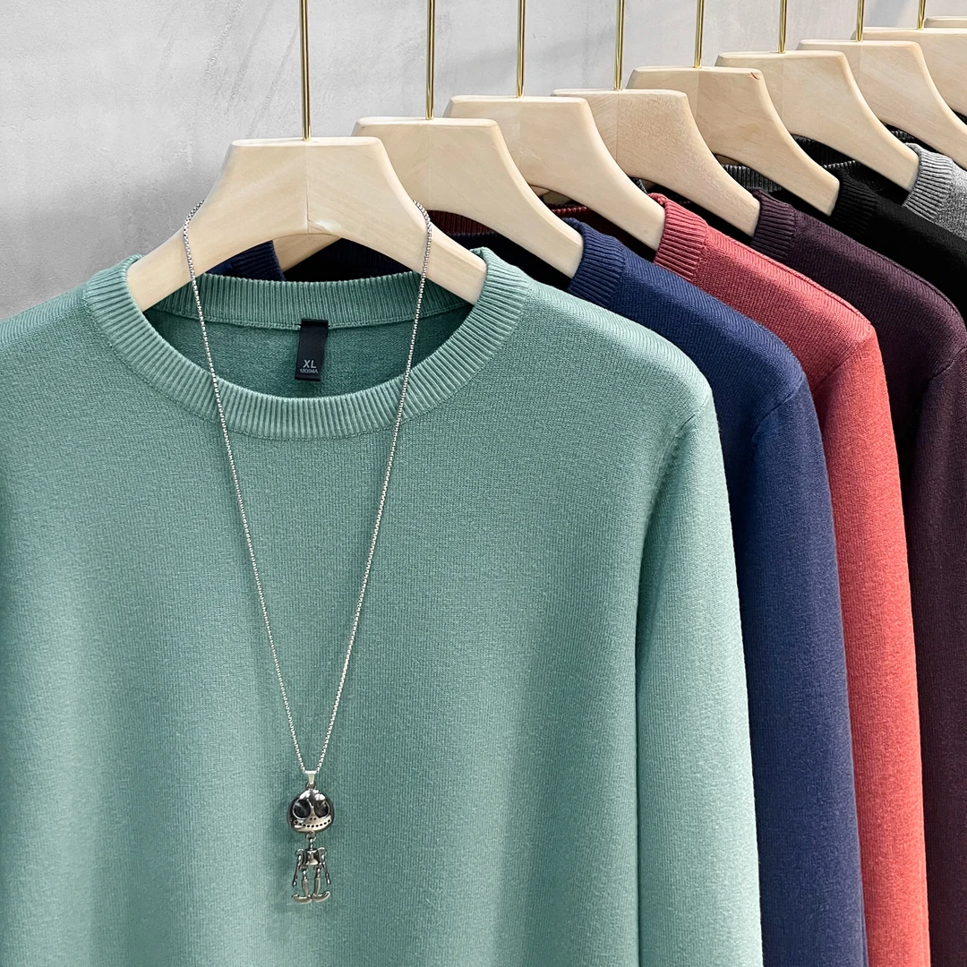 纯色针织打底衫男秋冬季修身内搭线衣男士圆领毛衣秋冬2022新款潮