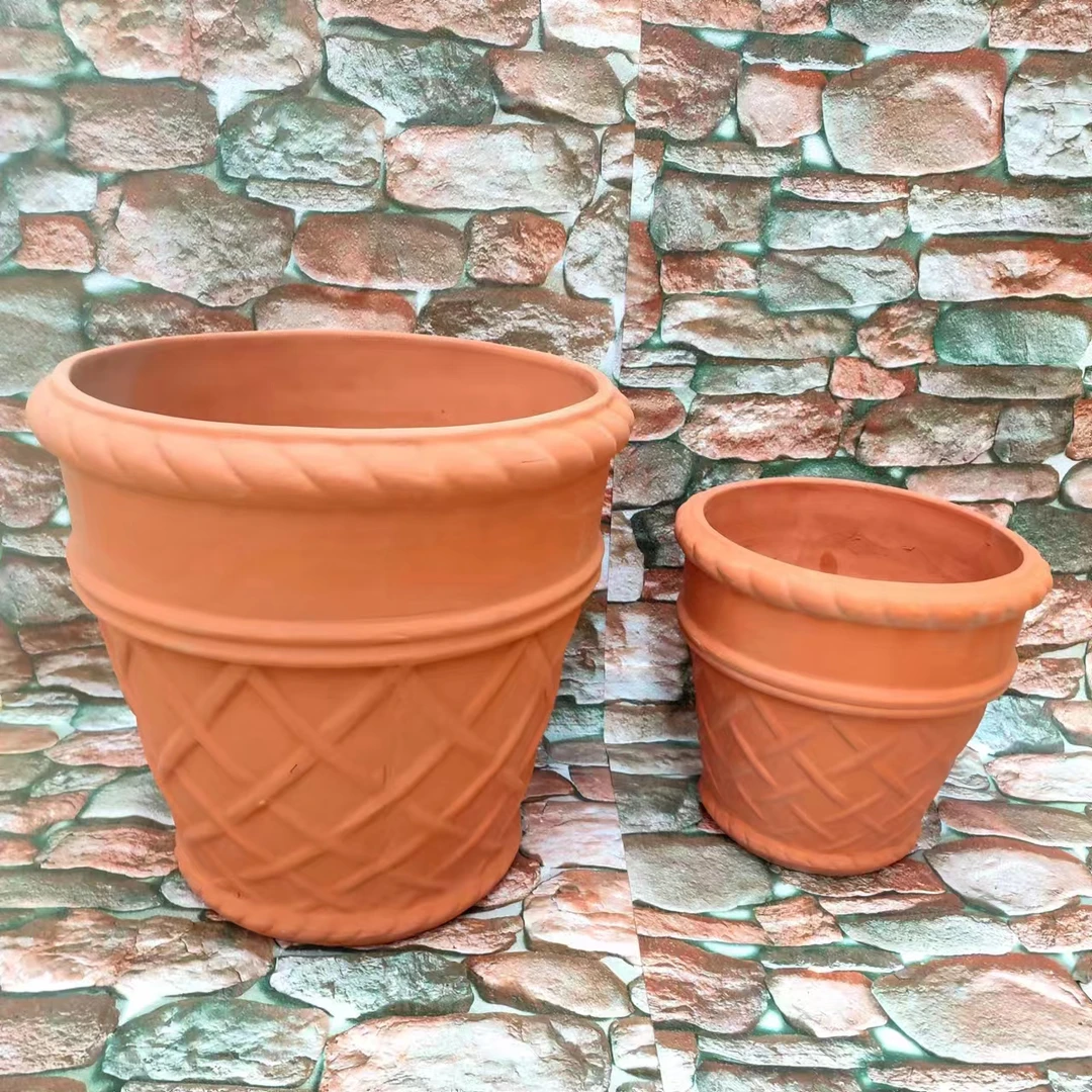 花边网格红陶花盆红陶土陶瓷土陶粗陶吸水透气手工陶盆家用盆景陶