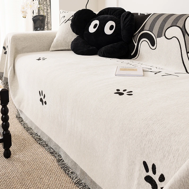 雪尼尔沙发盖布防猫抓四季通用雪尼尔坐垫子防滑沙发套罩一片式毯