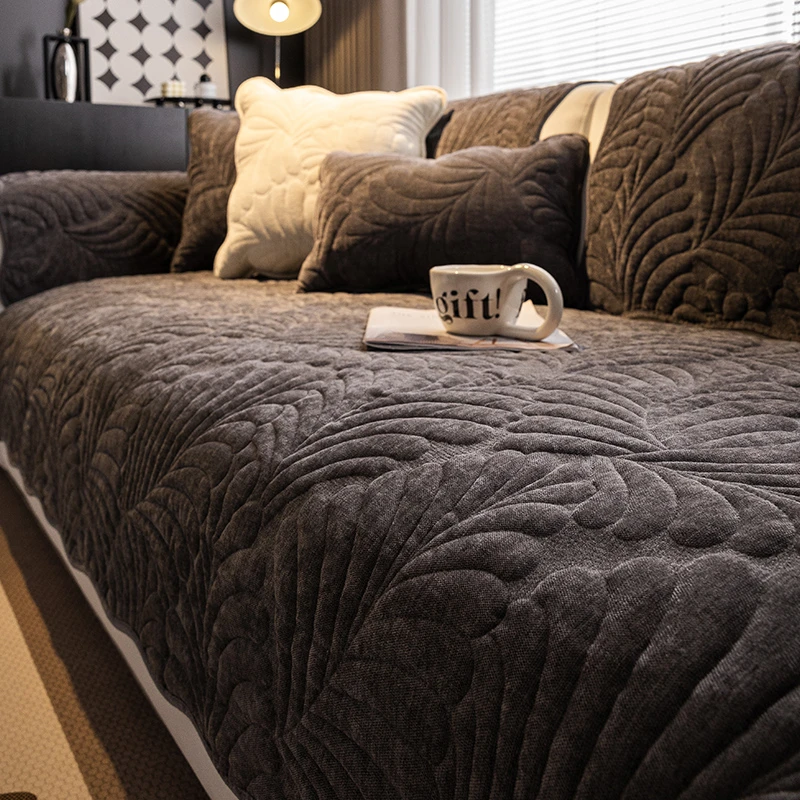 简约现代沙发垫四季通用雪尼尔坐垫子防滑加厚防猫抓布艺沙发套罩