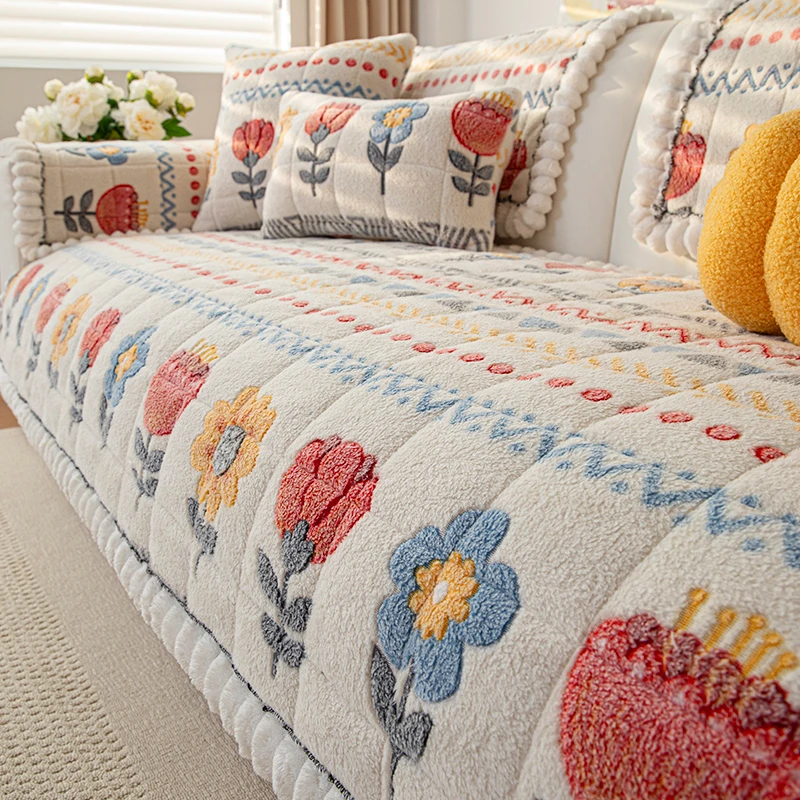 皮沙发垫秋冬简约现代直排一片式坐垫子冬季加厚毛绒沙发套罩盖布