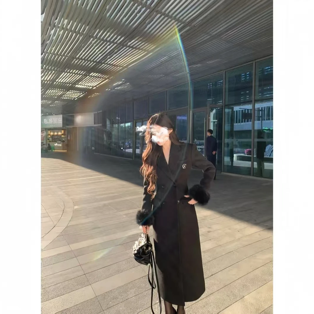 【暗夜流光】BAN黑色沙漏收腰双面绒长款冬季长款气质高级呢子大衣