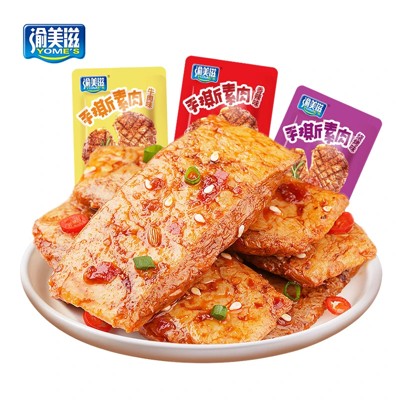 渝美滋30包手撕素肉素牛排拉丝香辣麻辣味鲜嫩豆干小包散装小吃