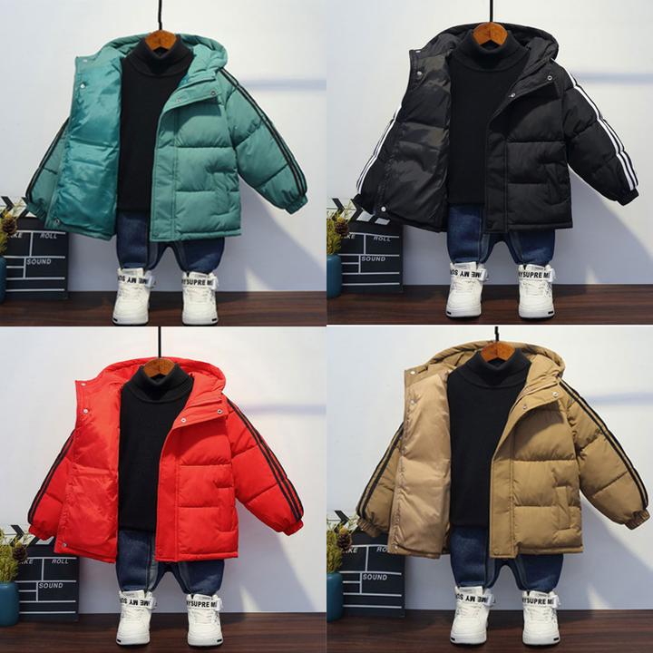 2025冬款儿童韩版棉服男童女童条纹时尚加厚短款棉袄